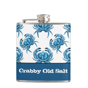Crabby Old Salt Mariner at Sea Hip Flask