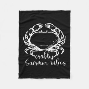 Crabby Summer Vibes,love Crab, Beach Funny Gift Me Fleece Blanket