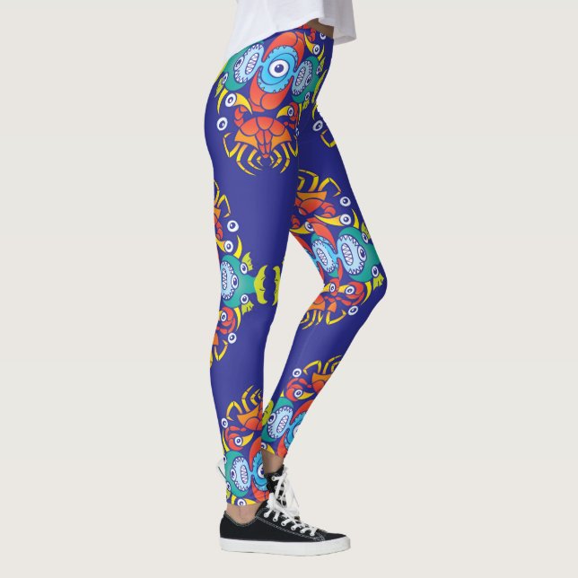 Crabs, fish and octopuses for a summer pattern leggings (Right)