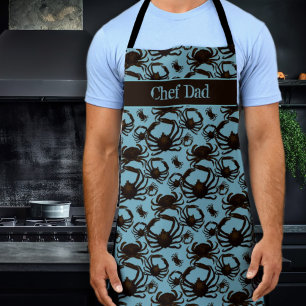 Crabs Pattern Blue Chef Gift For Him Apron