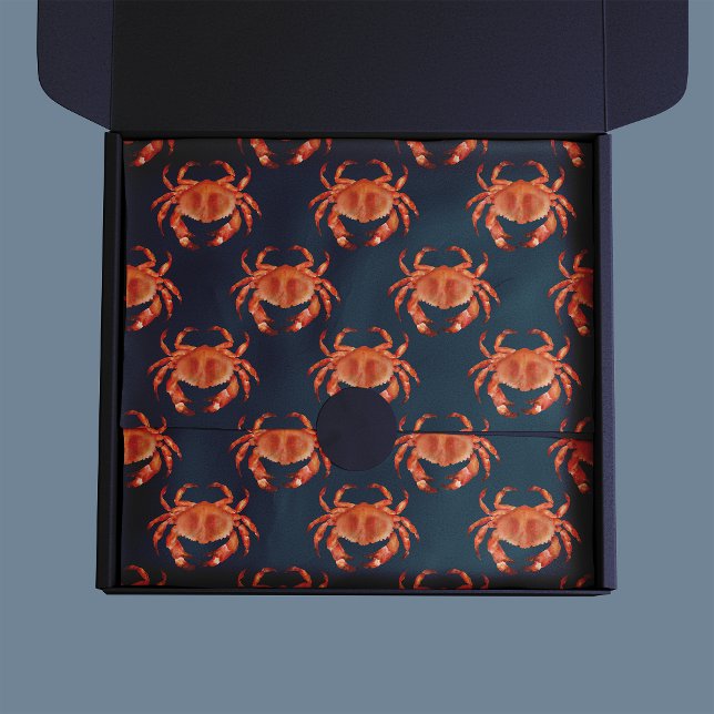 Crabs Seaside Pattern Tissue Paper (Brown crab tissue paper on navy blue background)