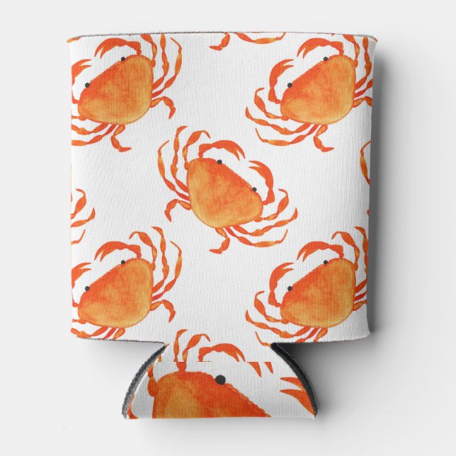 Crabs Watercolor: White Background Pattern Can Cooler (Front)