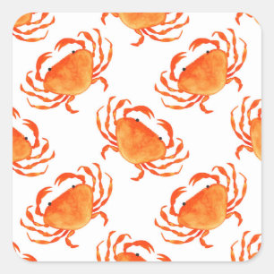 Crabs Watercolor: White Background Pattern Square Sticker