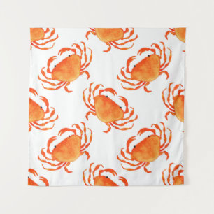 Crabs Watercolor: White Background Pattern Tapestry