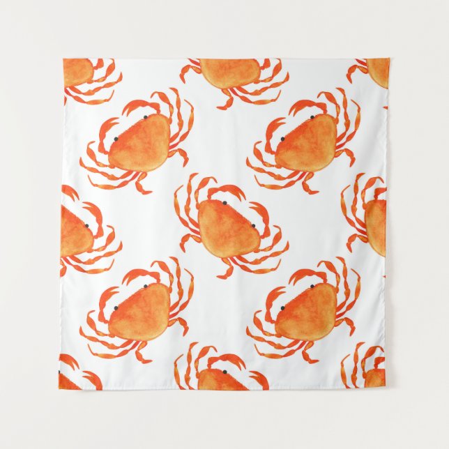 Crabs Watercolor: White Background Pattern Tapestry (Front)