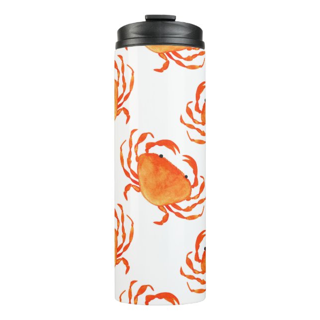 Crabs Watercolor: White Background Pattern Thermal Tumbler (Front)
