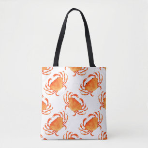 Crabs Watercolor: White Background Pattern Tote Bag