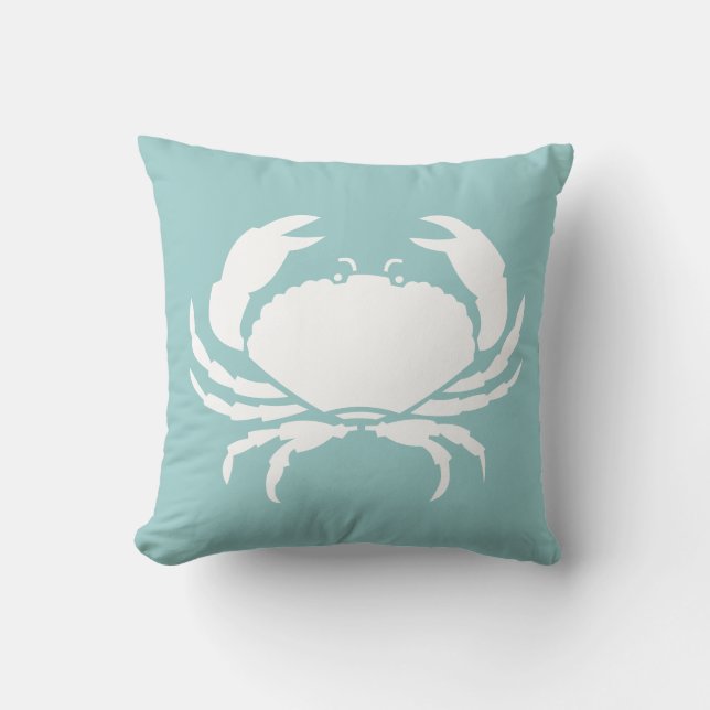 CRABS WHITE on blue pillow (Front)