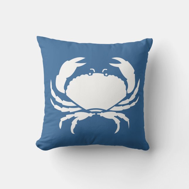 CRABS WHITE on blue pillow (Front)