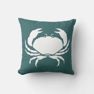 CRABS WHITE on blue pillow