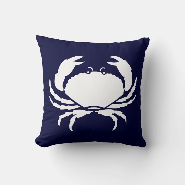 CRABS WHITE on blue pillow (Front)
