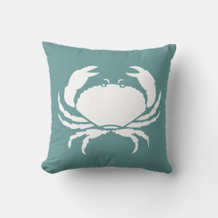 CRABS WHITE on blue pillow