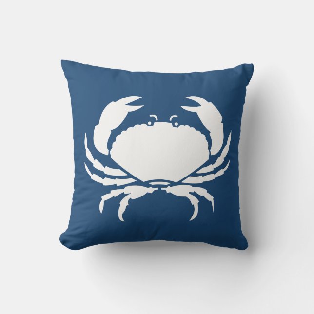 CRABS WHITE on blue pillow (Front)
