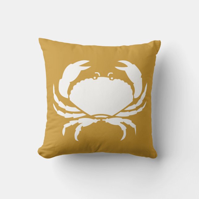 CRABS WHITE on brown pillow (Front)