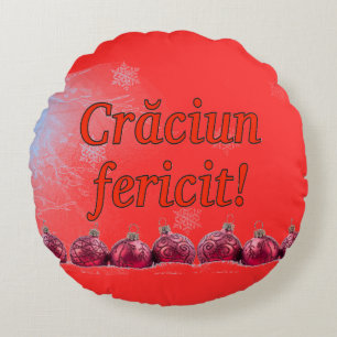 Crăciun fericit! Merry Christmas in Romanian rf Round Cushion