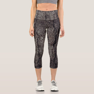 Cracked asphalt road capri leggings