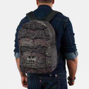 Cracked asphalt road grey lines Monogram Printed Backpack