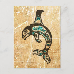 Cracked Blue and Black Haida Spirit Killer Whale Postcard