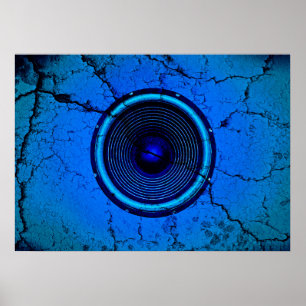 Cracked blue music speaker poster