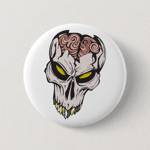 cracked brain skull 6 cm round badge