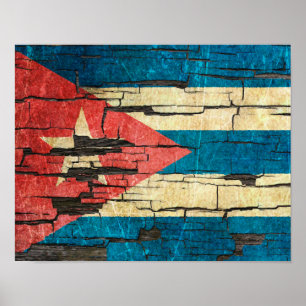 Cracked Cuban Flag Peeling Paint Effect Poster