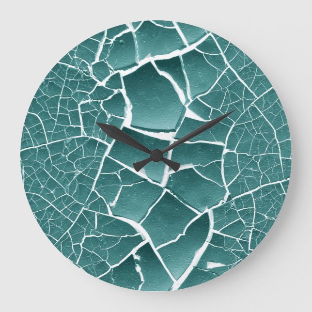 Cracked Dried Mud  - Teal Green Coloured Large Clock (Front)