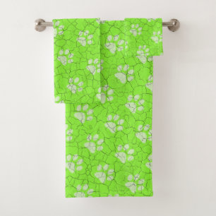 Cracked Green Animal Paw Print Bath Towel Set