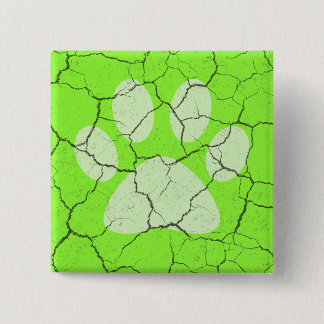 Cracked Green Animal Paw Print Pinback Button