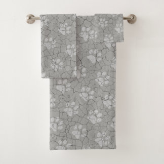 Cracked Grey Grey Animal Paw Print  Bath Towel Set
