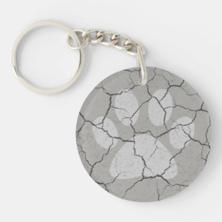 Cracked Grey Grey Animal Paw Print Keychain
