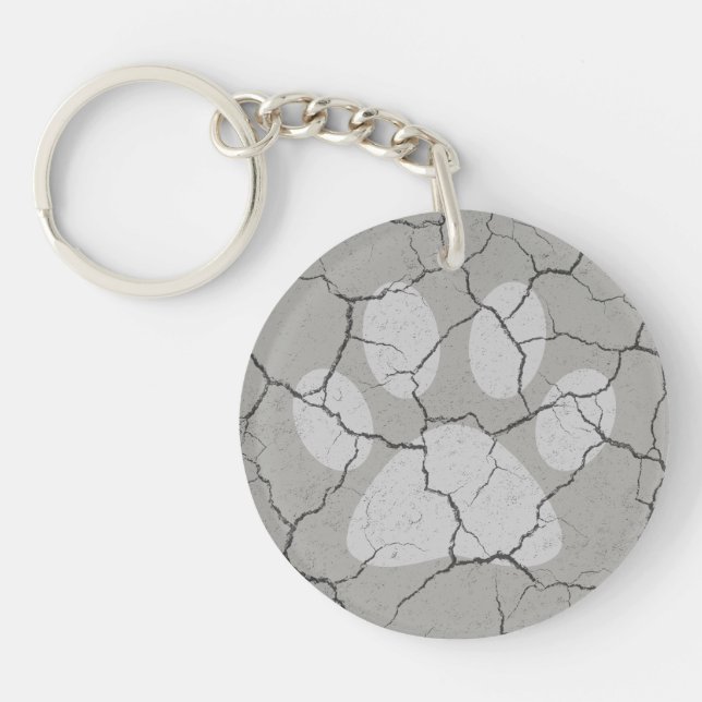 Cracked Grey Grey Animal Paw Print Keychain (Front)