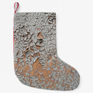 Cracked grey wall paint small christmas stocking