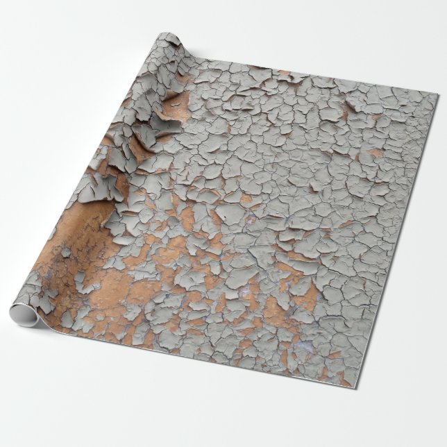 Cracked grey wall paint wrapping paper (Unrolled)