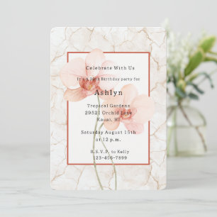 Cracked Ivory Tropical Pink Orchid Birthday   Invitation