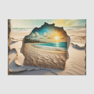 Cracked Mail Art Beach Scene Decoupage Paper