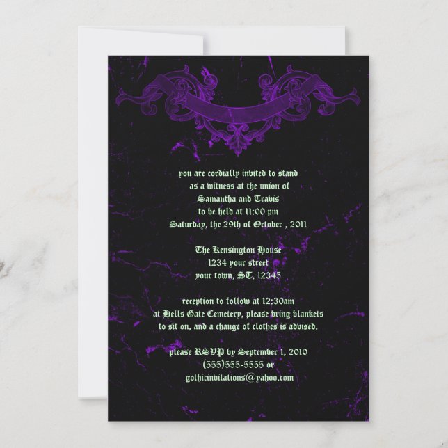 Cracked Marble Purple Goth Wedding Invitation (Front)