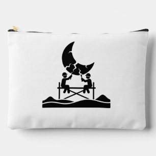 Cracked moon repair workers on scaffold fixing sky accessory pouch