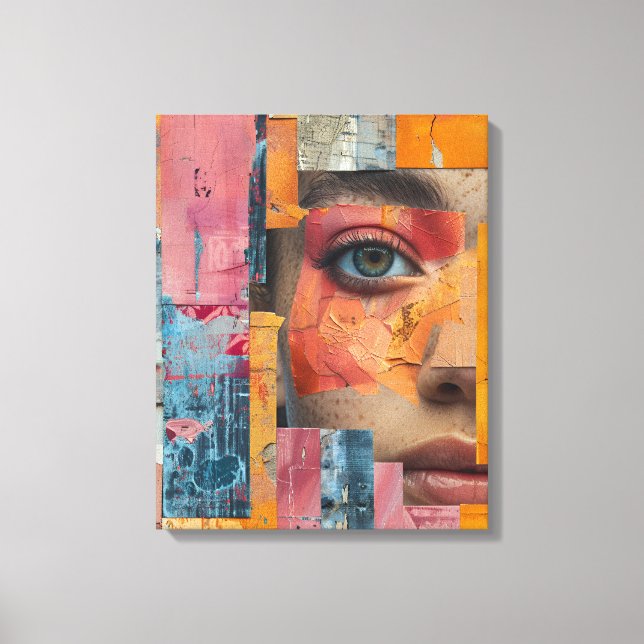 Cracked Paint Face Collage Vibrant Portrait Canvas Print (Front)