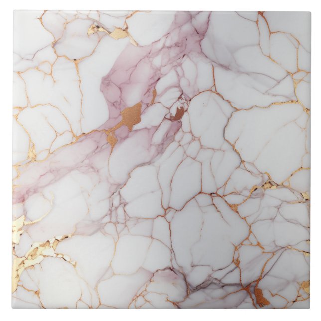 Cracked Pink and White Marble with Gold Tile (Front)