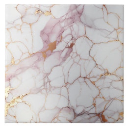 Cracked Pink and White Marble with Gold Tile