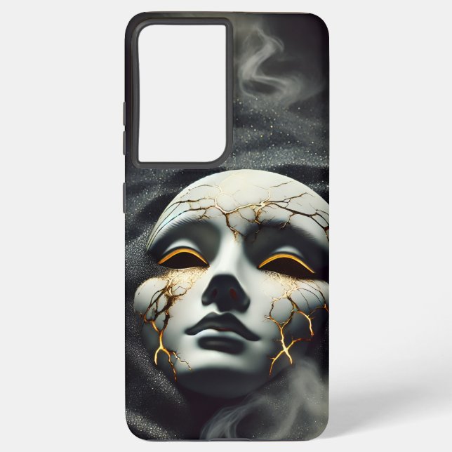 Cracked Porcelain Mask Dark Galaxy S21 Ultra case (Back)