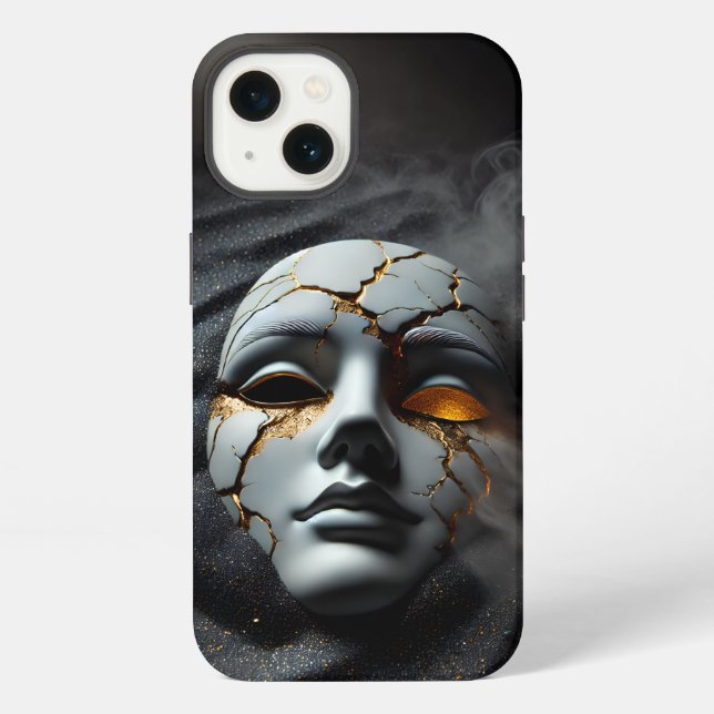 Cracked Porcelain Mask Dark iPhone 13 Tough Case (Back)