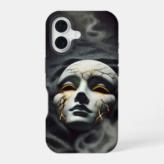 Cracked Porcelain Mask Dark iPhone 16 Tough Case