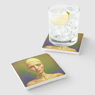 Cracked Porcelain Soul - Colourful Portrait Stone Coaster