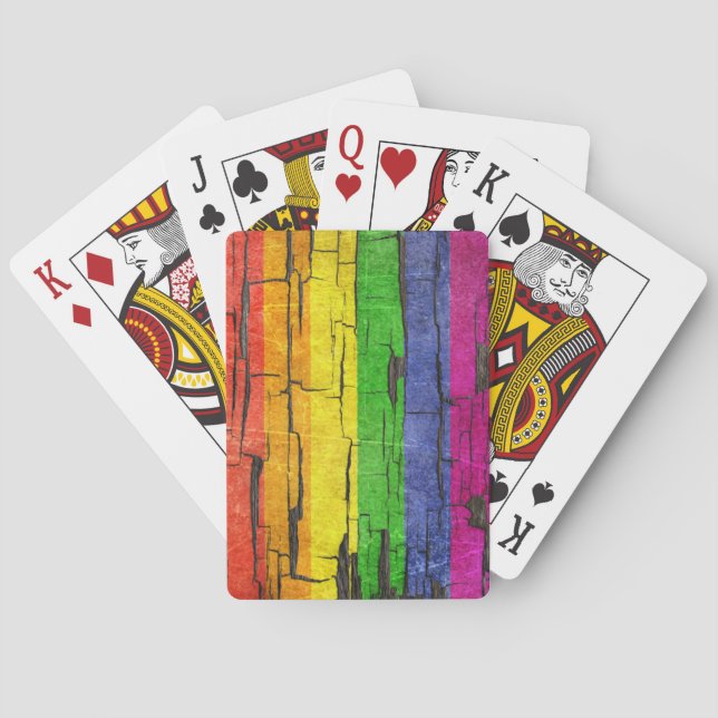 Cracked Rainbow Gay Pride Flag Peeled Paint Effect Playing Cards (Back)