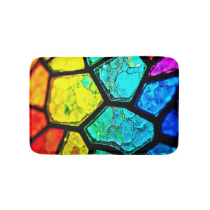 Cracked Rainbow Stained Glass Art Bath Mat