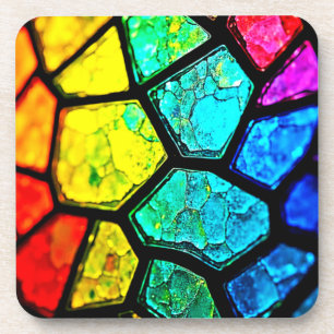 Cracked Rainbow Stained Glass Art Coaster