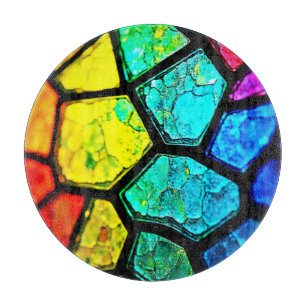 Cracked Rainbow Stained Glass Art Cutting Board