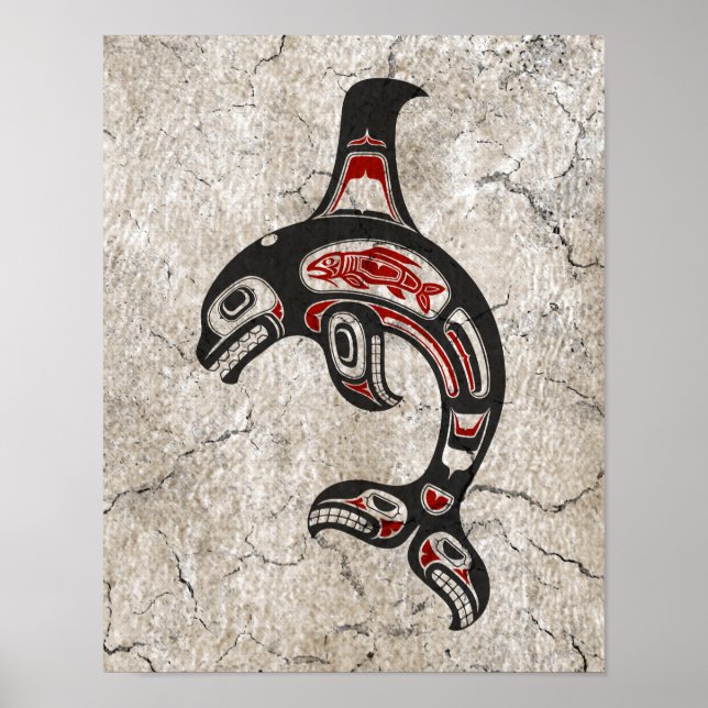 Cracked Red and Black Haida Spirit Killer Whale Poster (Front)