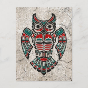Cracked Red and Black Haida Spirit Owl Postcard
